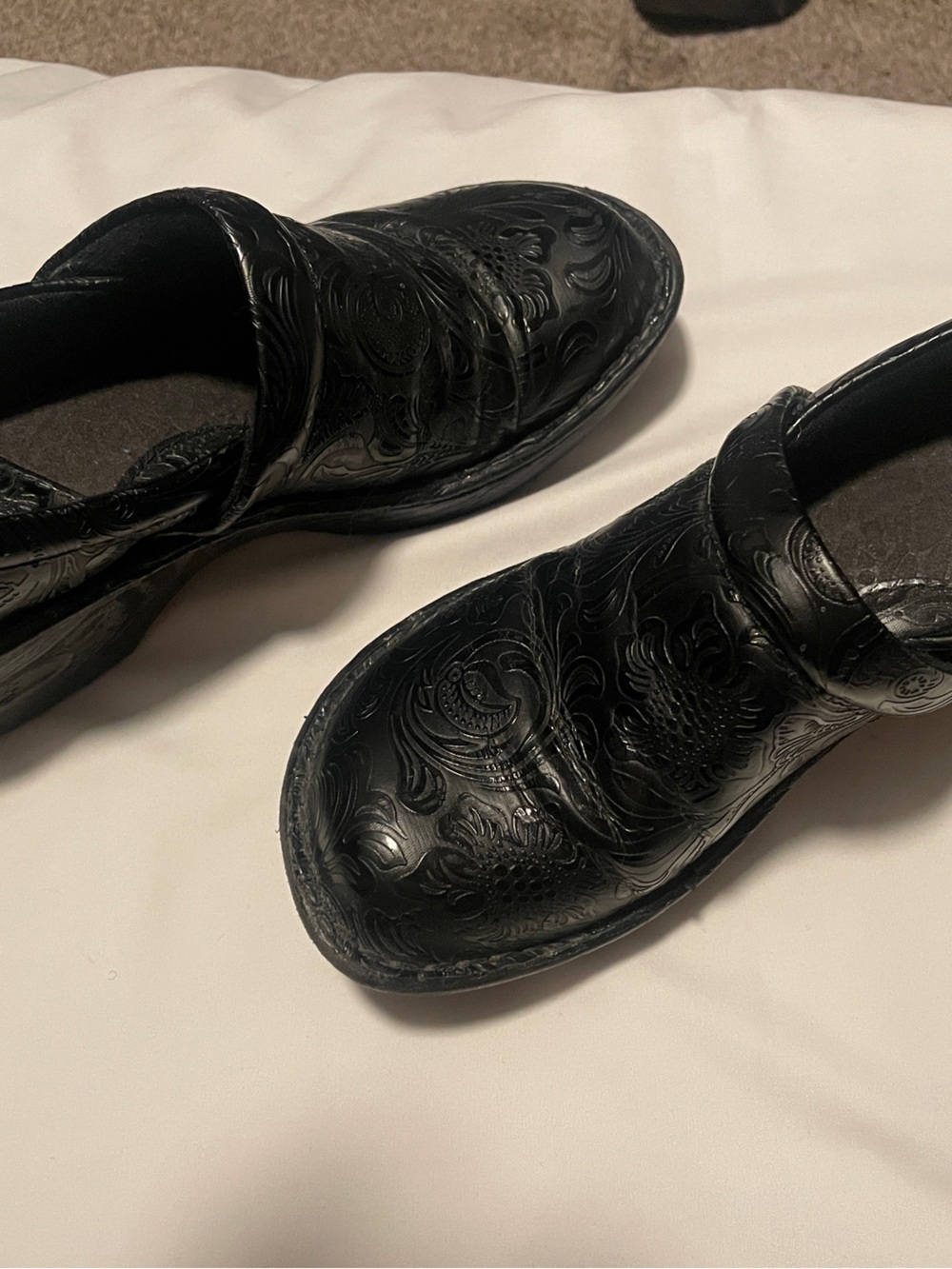 Bolo Black Embossed Leather Slip-On Clogs